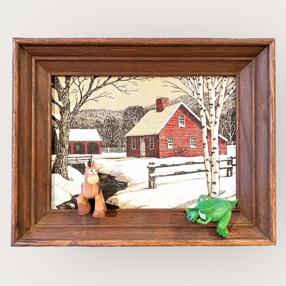 Toy Story's Rex & Bullseye x Vintage Kay Dee Handprints Linen Altered Art - Picture 7 of 7